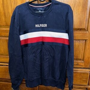 Tommy Hilfiger Men's Navy Crewneck Sweater with Red and White Band